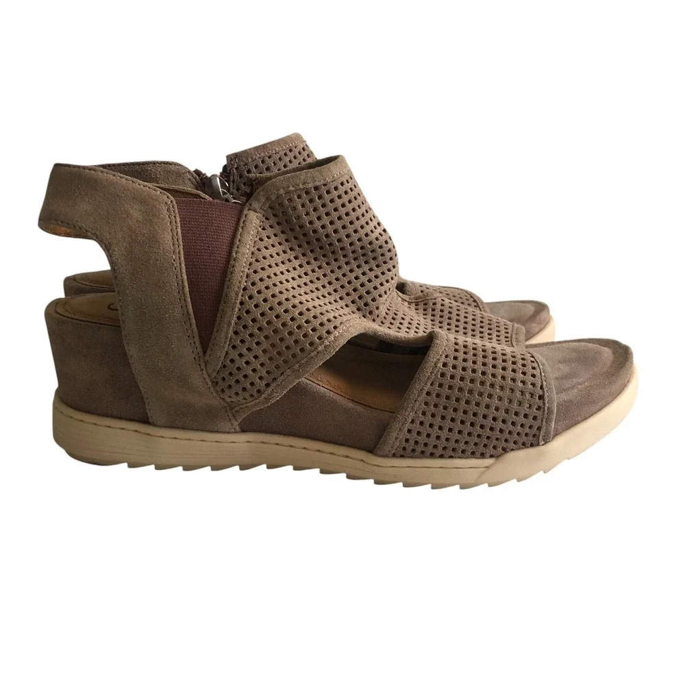 Sofft Womens Shandi Caged Zip Slingback Wedge Sandal Size 9.5M Tan‎ Mauve Summer